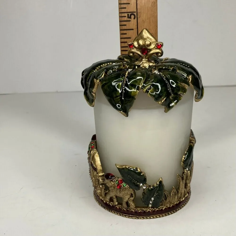 Cloisonné Hand Painted Enamel Bougie Safari Candle Holder Elephants Bombay NEW